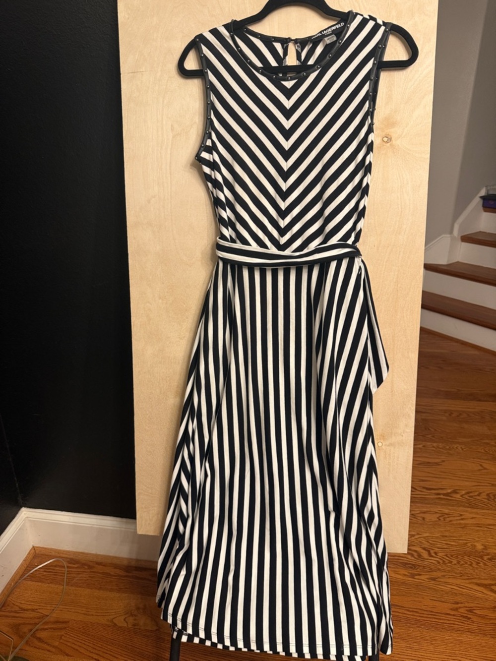 Karl Lagerfeld Black and White Striped Midi Dress